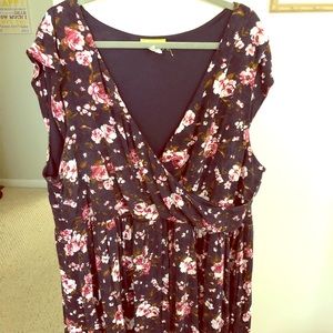 ModCloth Blue/Pink Floral Jersey Dress